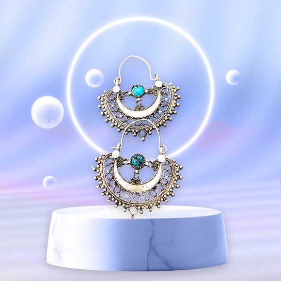 Duufin Women's Bohemian Vintage Drop Dangle Design Silver/Blue Earrings - Picture 1 of 6